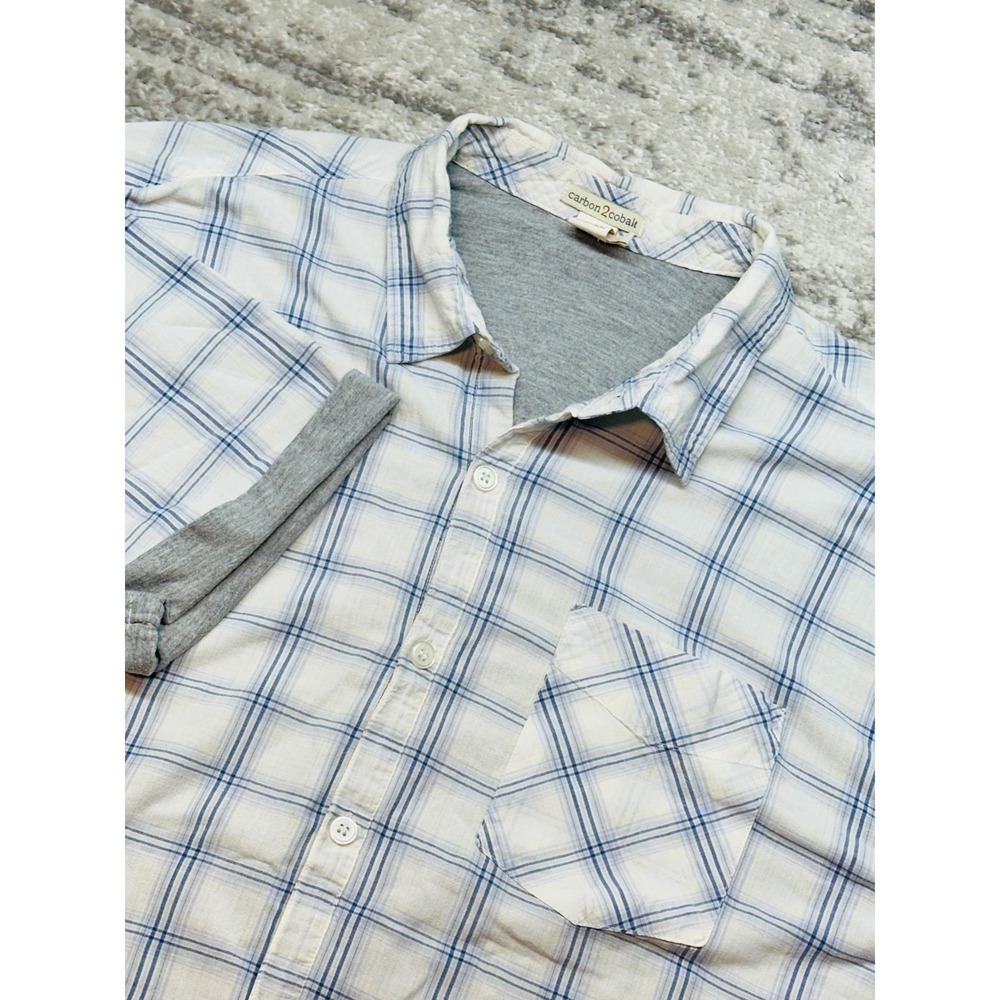 Carbon 2 Cobalt Button Up Shirt Mens Large Jersey Lined Plaid Short Sleeve